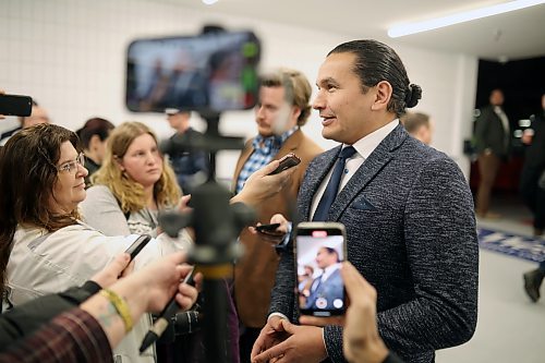 16012024
Manitoba Premier Wab Kinew speaks to reporters at Manitoba Ag Days 2024 at the Keystone Centre on Tuesday.
(Tim Smith/The Brandon Sun)