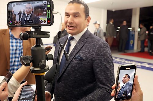 16012024
Manitoba Premier Wab Kinew speaks to reporters at Manitoba Ag Days 2024 at the Keystone Centre on Tuesday.
(Tim Smith/The Brandon Sun)