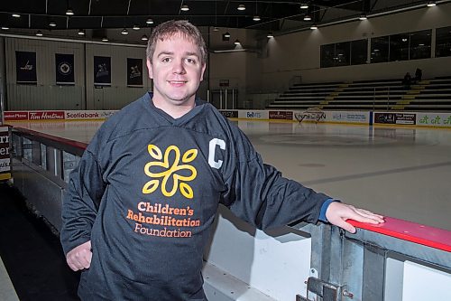 BROOK JONES / WINNIPEG FREE PRESS
Michael Gerl, who was born with cerebral palsy is hosting the Children's Rehabilitation Foundation's CanPlay Hockey Classic, which welcomes hundreds of female hockey players from around Winnipeg to the hockey for all centre on Saturday, Jan. 20, 2024. Gerl was pictured at the hockey for all centre in Winnipeg, Man., Wednesday, Jan. 17, 2024.