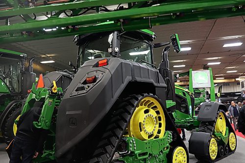 A John Deere 8 RX 370 tractor used for carrying products like liquid fertilizer at Manitoba Ag Days held in the Keystone Centre, which wrapped up on Thursday. (Michele McDougall/The Brandon Sun)
