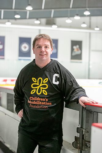 BROOK JONES / WINNIPEG FREE PRESS
Michael Gerl, who was born with cerebral palsy, is hosting the Children's Rehabilitation Foundation's CanPlay Hockey Classic, which welcomes hundreds of female hockey players from around Winnipeg to the hockey for all centre on Saturday, Jan. 20, 2024. Gerl was pictured at the hockey for all centre in Winnipeg, Man., Wednesday, Jan. 17, 2024.