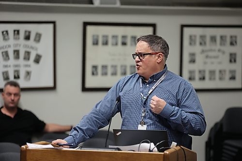 Brandon's general manager of operations Patrick Pulak discusses the facilities portion of the capital budget with Brandon City Council during a pre-budget special meeting on Thursday evening. (Colin Slark/The Brandon Sun)