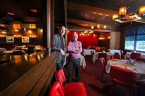 RUTH BONNEVILLE / WINNIPEG FREE PRESS

LOCAL - Rae &amp; Jerry's, new owner

Steve Hrousalas has sold the restaurant after 49 years to local investors including Adam Rodin who has loved the place since he was a kid

Portrait of Rae and Jerry&#x573; previous owner, Steve Hrousalas with Adam Rodin, who is one of the local investors, in the iconic, dining room with ruby red furnishings. 


Jan 18th, 2024