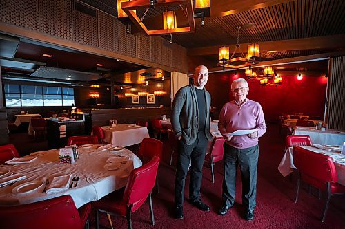 RUTH BONNEVILLE / WINNIPEG FREE PRESS

LOCAL - Rae &amp; Jerry's, new owner

Steve Hrousalas has sold the restaurant after 49 years to local investors including Adam Rodin who has loved the place since he was a kid

Portrait of Rae and Jerry&#x573; previous owner, Steve Hrousalas with Adam Rodin, who is one of the local investors, in the iconic, dining room with ruby red furnishings. 


Jan 18th, 2024