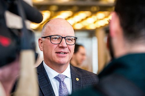 MIKAELA MACKENZIE / WINNIPEG FREE PRESS
	
Mayor Scott Gillingham speaks to the media after revealing the Winnipeg 150 graphic at City Hall on Monday, Jan. 15, 2024. For Tyler story.
Winnipeg Free Press 2023