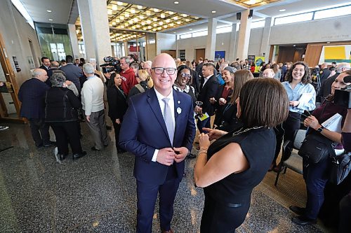RUTH BONNEVILLE / WINNIPEG FREE PRESS

Local Standup - Wpg's 150th Bday

Mayor Scott Gillingham has the150th graphic commemorative pin created by artist, Jordan Stranger, placed on his lapel at the event.  

Mayor Scott Gillingham along with many other leaders and guests marked Winnipeg's  150th anniversary of Winnipeg City Council&#x573; first council meeting in 1874 at City Hall Friday.  Mayor Gillingham and Premier Wab Kinew stood in front of a life-size, lit &quot;150&quot; sign outside the chamber before heading upstairs for the formal presentation with speeches by leaders and luncheon.  


Jan 19th, 2024