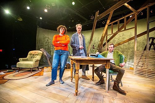 MIKAELA MACKENZIE / WINNIPEG FREE PRESS
	
Director Suzie Martin (left) and stars Eric Blais (centre) and Tom Keenan pose on the set of Among Men at the Tom Hendry Warehouse Theatre on Friday, Jan. 19, 2024. For Ben Waldman story.
Winnipeg Free Press 2024