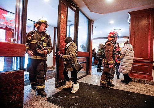 JOHN WOODS / WINNIPEG FREE PRESS
Firefighters were called for a smell of gas as people gather in the lobby of the Marlborough Hotel to rally in support of a woman who was allegedly detained by security and handcuffed with a zip lock at the hotel in Winnipeg Sunday, January  21, 2024. A video was posted to social media which allegedly shows the incident.

Reporter: tyler