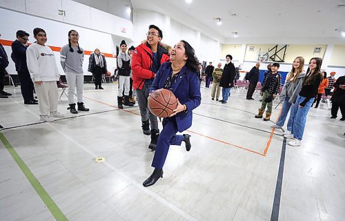 RUTH BONNEVILLE / WINNIPEG FREE PRESS

Standup - basketball fun with Mayor and council members

Devi Sharma, Councillor for Old Kildonan, play a fun, pick-up- game of basketball with students from Arthur E. Wright School after funding  announcement at Maples Community Centre Monday morning.  

Grades 7 &amp; 8 students from Arthur E. Wright School and community members attended the announcement which is awarding renovation grants to 13 community centres in the city including a new gym floor for  Maples Community Centre.

All in attendance:
Mayor Scott Gillingham
Evan Duncan, Chairperson of the Standing Policy Committee on Community Services
Devi Sharma, Councillor for Old Kildonan
Lora Meseman, Executive Director, General Council of Winnipeg Community Centres
 



Jan 22nd 2024