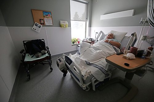 Souris resident Lucy Demeria, seen here in her hospital room at the Souris Health Centre on Monday afternoon, was injured last October when the wheelchair she was in fell off a handi-transit lift. Though she is doing better, she has had to remain in hospital recuperating since that time. (Matt Goerzen/The Brandon Sun)