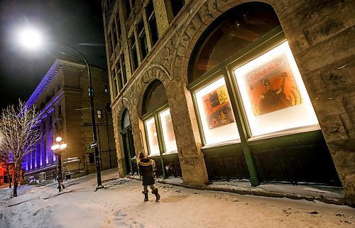 JOHN WOODS / WINNIPEG FREE PRESS
Kaine McEwan, an artist featured in this year&#x2019;s Lights On The Exchange, has a piece Colonial Cartoons: Nanabush Across Time on exhibit at 185 Bannatyne Ave. in Winnipeg Monday, January 22, 2024. 

Reporter: Eva