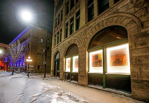 JOHN WOODS / WINNIPEG FREE PRESS
Kaine McEwan, an artist featured in this year&#x2019;s Lights On The Exchange, has a piece Colonial Cartoons: Nanabush Across Time on exhibit at 185 Bannatyne Ave. in Winnipeg Monday, January 22, 2024. 

Reporter: Eva