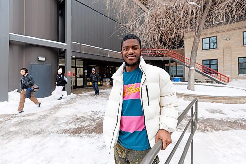 MIKE DEAL / WINNIPEG FREE PRESS
Guzoronna Obi an international student studying Economics, outside Centennial Hall at the University of Winnipeg.
See Malak Abas story
240123 - Tuesday, January 23, 2024.