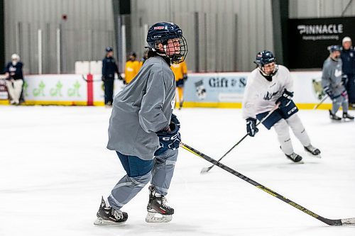 MIKAELA MACKENZIE / WINNIPEG FREE PRESS
	
Defence Maggie Nicol during the St. Mary's Academy's hockey team practice at the Hockey For All Centre on Wednesday, Jan. 24, 2024. The team is preparing for the Female u18 World Sport School Challenge. For Josh story.
Winnipeg Free Press 2024