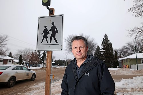25012024
Brandon Coun. Greg Hildebrand (Ward 5) at the intersection of Richmond Avenue at 22nd Street on Thursday. Hildebrand has been pushing for crosswalk improvements at the intersection as well as the crosswalk on Richmond Avenue by Shoppers Mall just west of 18th Street.  
(Tim Smith/The Brandon Sun)