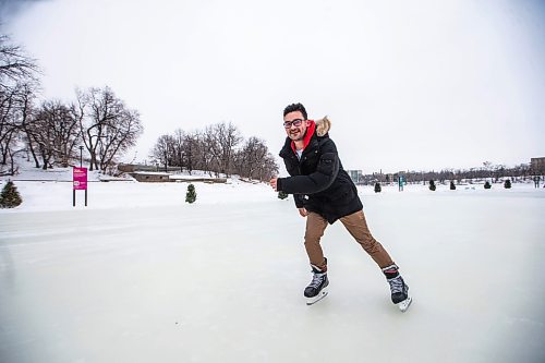 MIKAELA MACKENZIE / WINNIPEG FREE PRESS
	
Nolan Bicknell, communications advisor at the Winnipeg Foundation, is the first to skate on the Nestaweya River Trail on opening day on Thursday, Jan. 25, 2024. For Malak (?) story or standup.
Winnipeg Free Press 2024