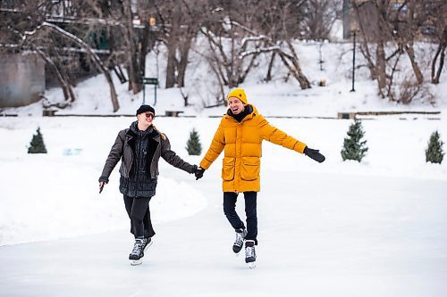 MIKAELA MACKENZIE / WINNIPEG FREE PRESS
	
Best friends Chloe Chafe (left) and Andrew Eastman (both with The Forks) skate on the Nestaweya River Trail on opening day on Thursday, Jan. 25, 2024. For Malak (?) story or standup.
Winnipeg Free Press 2024