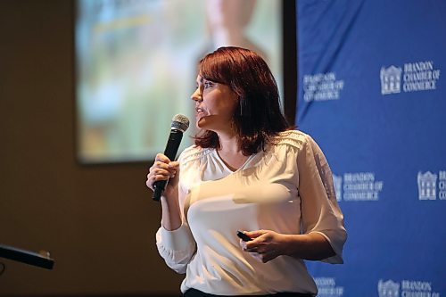 25012024
Katrina German, Founder and CEO of Ethical Digital, delivers a talk titled How Artificial Intelligence is Shaping the Future of Business during the Brandon Chamber of Commerce Luncheon at the Victoria Inn on Thursday.
(Tim Smith/The Brandon Sun)