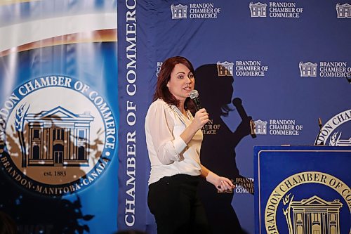 25012024
Katrina German, Founder and CEO of Ethical Digital, delivers a talk titled How Artificial Intelligence is Shaping the Future of Business during the Brandon Chamber of Commerce Luncheon at the Victoria Inn on Thursday.
(Tim Smith/The Brandon Sun)