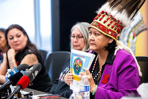 MIKAELA MACKENZIE / WINNIPEG FREE PRESS
	
AMC grand chief Cathy Merrick speaks at a press conference announcing the completion of the Inter-Related Operational Planning Report on Thursday, Jan. 25, 2024. For Nicole story.
Winnipeg Free Press 2024