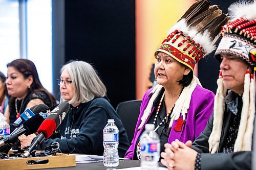 MIKAELA MACKENZIE / WINNIPEG FREE PRESS
	
AMC grand chief Cathy Merrick speaks at a press conference announcing the completion of the Inter-Related Operational Planning Report on Thursday, Jan. 25, 2024. For Nicole story.
Winnipeg Free Press 2024