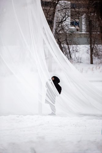 MIKAELA MACKENZIE / WINNIPEG FREE PRESS
	
Brandy O&#x552;eilly takes a photo in the new 2024 warming hut Sublimation at The Forks on Friday, Jan. 26, 2024. For photo page.
Winnipeg Free Press 2024