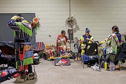 26012024
Dancers put on their regalia before taking part in the Powwow Grand Entry at the Dakota Nation Winterfest at the Keystone Centre on Friday evening. The weekend-long Winterfest includes square dancing, Moccasin games, basketball, volleyball and a variety of other events.
(Tim Smith/The Brandon Sun)
