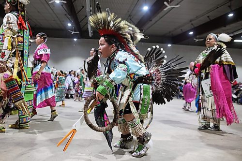 26012024
Dancers take part in the Powwow at the Dakota Nation Winterfest at the Keystone Centre on Friday evening. The weekend-long Winterfest includes square dancing, Moccasin games, basketball, volleyball and a variety of other events.
(Tim Smith/The Brandon Sun)
