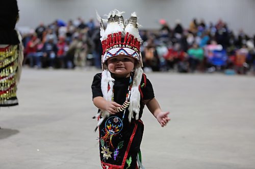 Mandaree Howie Copenace-Meeches, 18 months, from Whitefish Bay, Ont. performing Tiny Tots dance at the WinterFest celebration on Saturday at the Manitoba Room of Keystone Centre. Organizer Jocelyn Ross says the festival, which is the 26th edition, is one of Sioux Valley’s most important celebrations. From powwow to jigging, singing, sports events and traditional games, with more than 75 hockey teams registered, the weekend was a busy one. Photos: Abiola Odutola/The Brandon Sun