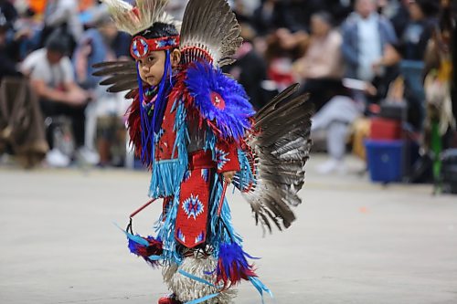 Eli Taylor, 4 years, from Sioux Valley Dakota performs during the Junior Boys fancy dance at the WinterFest celebration on Saturday at the Manitoba Room of Keystone Centre. Organizer Jocelyn Ross says the festival, which is the 26th edition, is one of Sioux Valley’s most important celebrations. From powwow to jigging, singing, sports events and traditional games, with more than 75 hockey teams registered, the weekend was a busy one. Photos: Abiola Odutola/The Brandon Sun