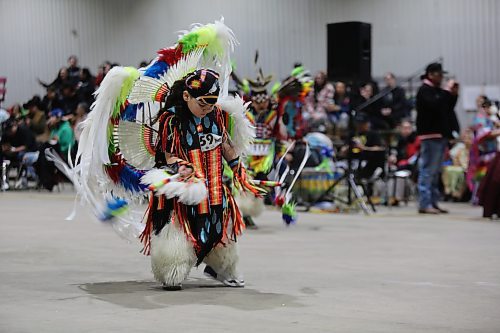 Odin Balan from Garden Hill First Nation dances during the Junior Boys Fancy competition at the WinterFest celebration on Saturday at the Manitoba Room of Keystone Centre. Organizer Jocelyn Ross says the festival, which is the 26th edition, is one of Sioux Valley’s most important celebrations. From powwow to jigging, singing, sports events and traditional games, with more than 75 hockey teams registered, the weekend was a busy one. Photos: Abiola Odutola/The Brandon Sun