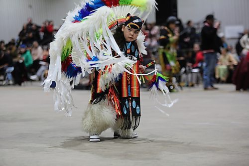 Odin Balan from Garden Hill First Nation dances during the Junior Boys Fancy competition at the WinterFest celebration on Saturday at the Manitoba Room of Keystone Centre.Organizer Jocelyn Ross says the festival, which is the 26th edition, is one of Sioux Valley’s most important celebrations. From powwow to jigging, singing, sports events and traditional games, with more than 75 hockey teams registered, the weekend was a busy one. Photos: Abiola Odutola/The Brandon Sun