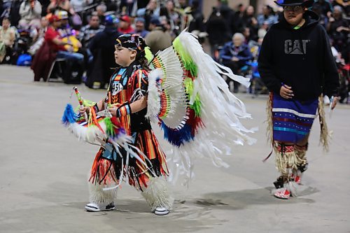 Odin Balan from Garden Hill First Nation dances during the Junior Boys Fancy competition at the WinterFest celebration on Saturday at the Manitoba Room of Keystone Centre.Organizer Jocelyn Ross says the festival, which is the 26th edition, is one of Sioux Valley’s most important celebrations. From powwow to jigging, singing, sports events and traditional games, with more than 75 hockey teams registered, the weekend was a busy one. Photos: Abiola Odutola/The Brandon Sun