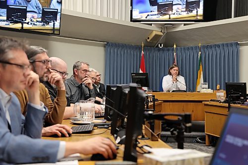 Brandon's Mayor Jeff Fawcett and several council members listen to a presentation about community grant requests in council chambers during the City of Brandon's pre-budget session Monday 
evening. (Michele McDougall/The Brandon Sun).

