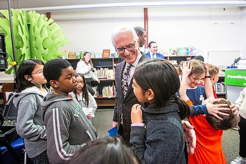 MIKAELA MACKENZIE / WINNIPEG FREE PRESS

Education minister Nello Altomare speaks to students after announcing a universally accessible school nutrition program at St. George School on Tuesday, Jan. 30, 2024. For Maggie story.
Winnipeg Free Press 2024.