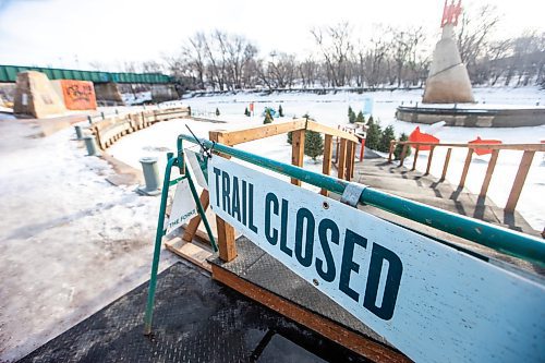 MIKAELA MACKENZIE / WINNIPEG FREE PRESS

The closed Nestawaya River Trail at The Forks on Tuesday, Jan. 30, 2024. For Malak story.
Winnipeg Free Press 2024.