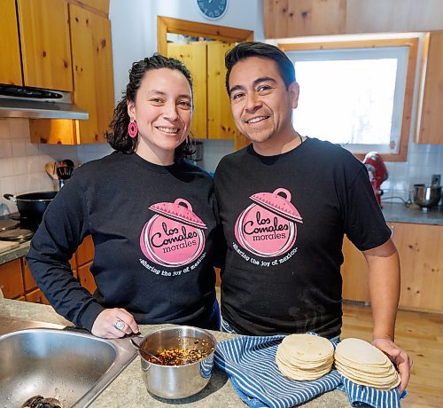 MIKE DEAL / WINNIPEG FREE PRESS
Helena and Eduardo Morales, owners of Los Comales Morales, an artisan tortilla business. 
Helena and Eduardo are both of Mexican descent, she grew up in Manitoba, while Eduardo moved here from Mexico City in 2006, after the two of them met through a friend. 
Eduardo missed the taste of authentic, corn tortillas so he bought an industrial tortilla maker in 2018, and began ordering non-GMO, organic corn flour from a distributor in Iowa, expressly to make tortillas for family and friends. But since he was required to buy one ton of flour, per order, he started thinking maybe others would enjoy their tortillas, too; the business launched in August, 2023.
240130 - Tuesday, January 30, 2024.