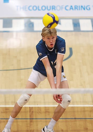 Liam Pauls of the Brandon University Bobcats passes the ball during Canada West men’s volleyball action against the Mount Royal University Cougars at the Healthy Living Centre on Friday evening.
(Tim Smith/The Brandon Sun)