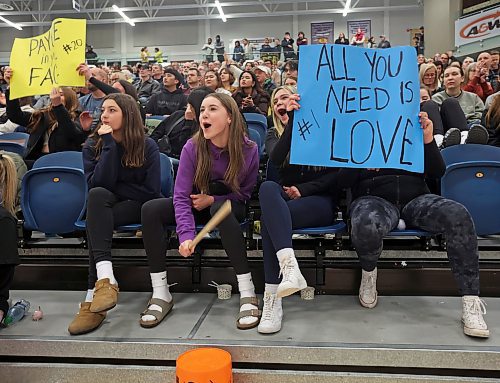 02022024
Brandon University Bobcats fans cheer after a Bobcats point during men&#x2019;s university volleyball action against the Mount Royal University Cougars at the BU Healthy Living Centre on Friday evening.
(Tim Smith/The Brandon Sun)