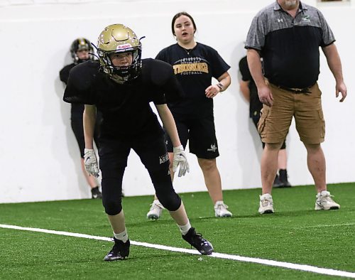 Larisa Malyon, who played defensive back for the Crocus Plainsmen varsity team, said it's great to see more girls interested in the sport after next to none were when she started. (Thomas Friesen/The Brandon Sun)
