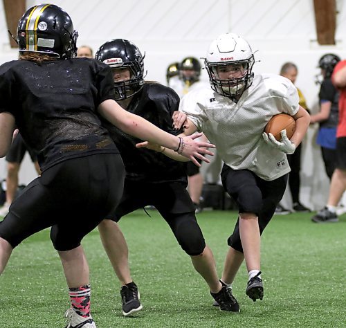 The Rural Manitoba Football League held an under-18 female football camp in Brandon on Saturday, with a 90-minute classroom session and two hours on the field at TC Sports. (Thomas Friesen/The Brandon Sun)