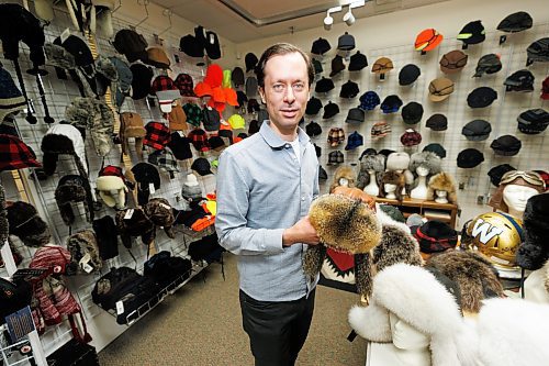 MIKE DEAL / WINNIPEG FREE PRESS
Cole Leinburd, Sales manager at Crown Cap (1130 Wall Street) which marks a milestone anniversary this year celebrating 90 years in business. 
Their diverse line includes over 150 styles of hats and accessories from luxury fur hats to baseball caps, bucket hats and fedoras.
See Janine LeGal story
240202 - Friday, February 02, 2024.