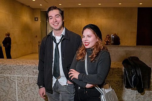 BROOK JONES / WINNIPEG FREE PRESS
The Winnipeg Art Gallery hosts Tim Gardner: The Full Story curator tour and book launch at the WAG-Qaumajuq in Winnipeg, Man., Friday, Feb. 2, 2024. Pictured: Alexandro Falkenhagen (left) and Emma Zdebiak at the book launch.