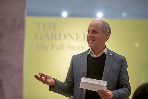 BROOK JONES / WINNIPEG FREE PRESS
The Winnipeg Art Gallery hosts Tim Gardner: The Full Story curator tour and book launch at the WAG-Qaumajuq in Winnipeg, Man., Friday, Feb. 2, 2024. Pictured: WAG-Qaumajuq director &amp; CEO Stephen Borys talks about Gardner and his works of art at the book launch.