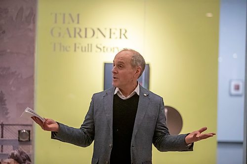 BROOK JONES / WINNIPEG FREE PRESS
The Winnipeg Art Gallery hosts Tim Gardner: The Full Story curator tour and book launch at the WAG-Qaumajuq in Winnipeg, Man., Friday, Feb. 2, 2024. Pictured: WAG-Qaumajuq director &amp; CEO Stephen Borys talks about Gardner and his works of art at the book launch.