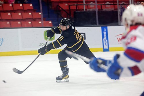 07022024
Nolan Flamand #91 of the Brandon Wheat Kings fires a shot on net during WHL action against the Edmonton Oil Kings at Westoba Place on Wednesday evening.
(Tim Smith/The Brandon Sun)