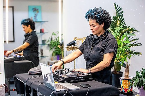 MIKAELA MACKENZIE / WINNIPEG FREE PRESS

Mariana Caadas, known as M.C. Luv, with her equipment in her hair salon on Wednesday, Feb. 7, 2024. Mariana graduated from the DJ Academy in 2015 and has been DJing ever since. For Sabrina story.
Winnipeg Free Press 2024.