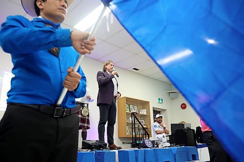 08022024
Brandon Mayor Jeff Fawcett speaks during the opening ceremony for the Westman Multicultural Festival at the El Salvador Pavilion in the North End Community Centre on Thursday evening. The Multicultural Festival is back for the weekend with six pavilions including El Salvador, Mauritius, Philippines, India, Mexico and Ukraine.
(Tim Smith/The Brandon Sun)