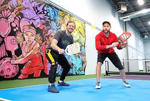 RUTH BONNEVILLE / WINNIPEG FREE PRESS

Sports - Pickle Haus

Ryan Giesbrecht (red) and Justin Friesen, owners of Pickle Haus, have some fun  as they ham it up for the camera on one of their new pickle ball courts Friday.  

See Story by Mike. 

Feb 8th,  2024