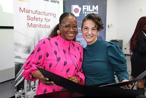 RUTH BONNEVILLE / WINNIPEG FREE PRESS

BIZ - EmpowHer

Photo of Ayemere Osaherumwen (left in pink) and Lee Pauls all smiles after receiving their Certificate of completion from Manufacturing Essentials and Film essentials respectively, Friday. 

 The Manitoba Construction Sector Council, Film Training Manitoba and Canadian Manufacturers and Exporters have joined to create the EmpowHer Women in Trades Training Program. The program held its first graduation ceremony with a total of 43 female graduates from all 3 program Friday. 


See Gabby's story. 


Feb 8th,  2024